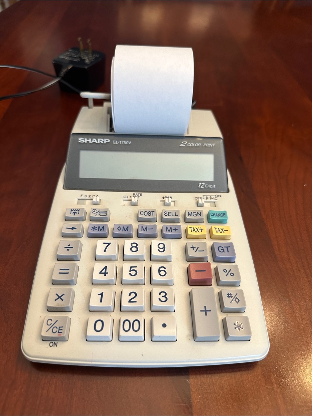 Sharp EL-1750V White Two-Color Printing Desktop Calculator
